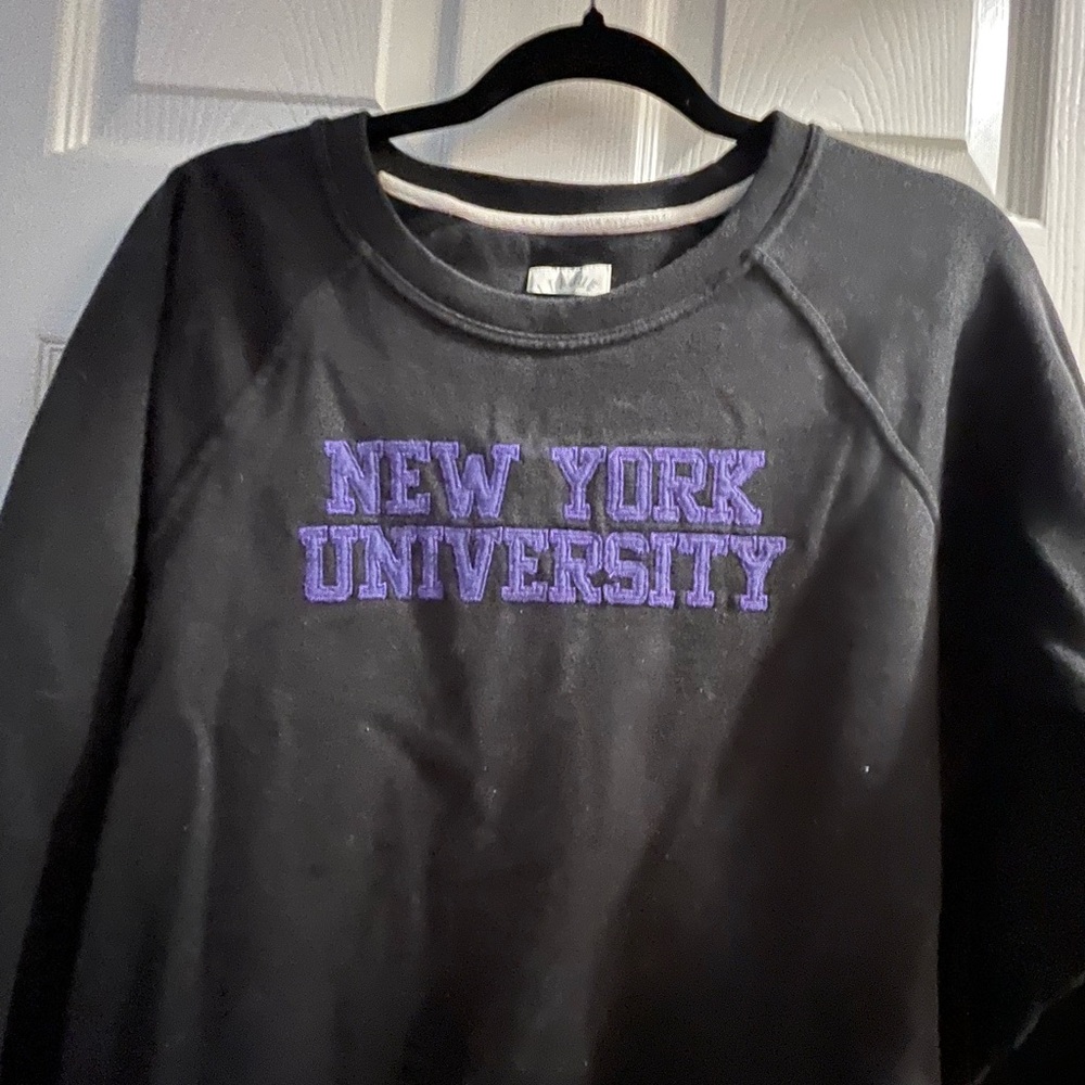 NYU League Black Crewneck Sweatshirt with White Label